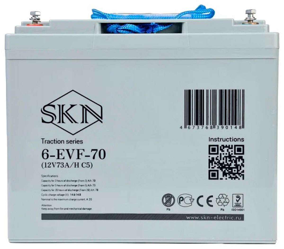 Изображение товара Тяговый аккумулятор SKN 6-EVF-70 12V 73Ah AGM GEL для транспортных средств