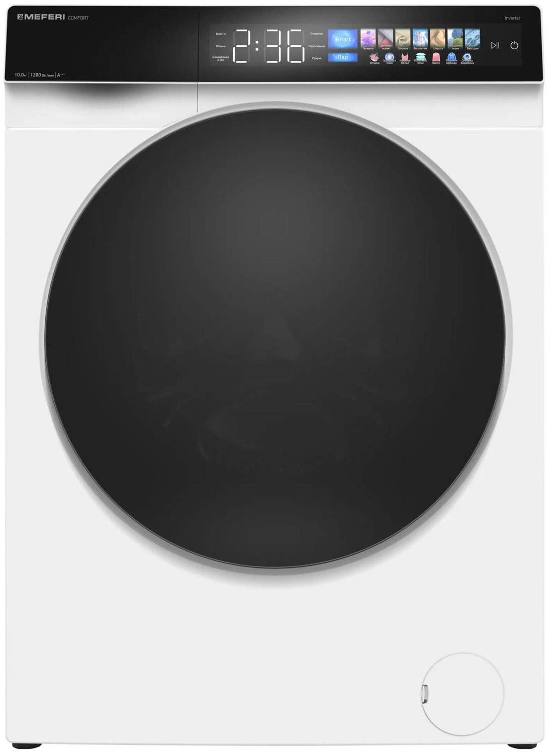 Изображение товара Стиральная машина Meferi MFW101216WH COMFORT с паровой обработкой 10 кг A+++