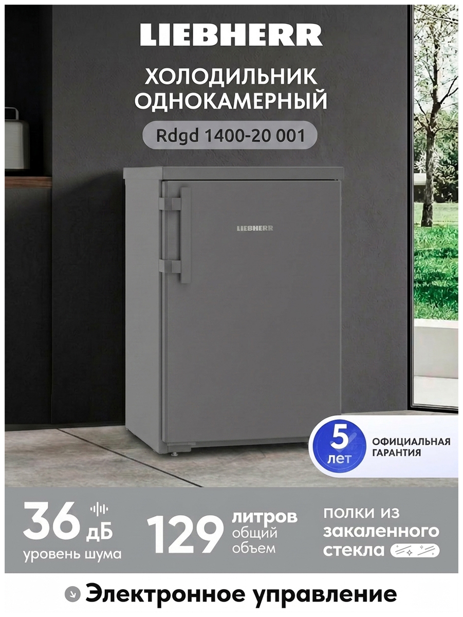 Изображение товара Однокамерный холодильник Liebherr Rdgd 1400-20 серый компактный энергоэффективный Изображение товара Однокамерный холодильник Liebherr Rdgd 1400-20 серый компактный энергоэффективный