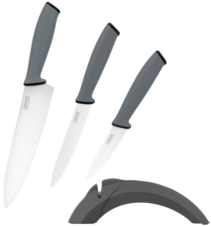 цена Набор ножей Rondell Kroner RD-459 (3пр) с точилкой (промо) , стальной
