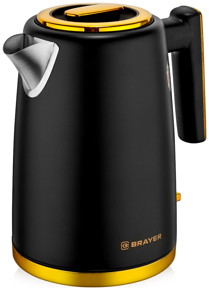 Изображение товара Электрический чайник Brayer BR1017 из нержавеющей стали 1.7л черный/золото с подсветкой