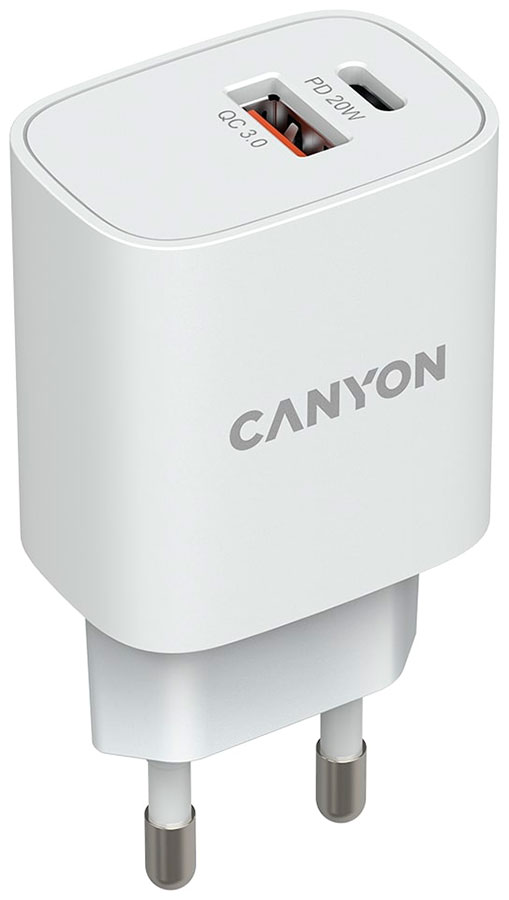 цена Сетевой адаптер для быстрой зарядки Canyon H-20W-04 Type-C 20W Power Delivery QC 30 18W белый