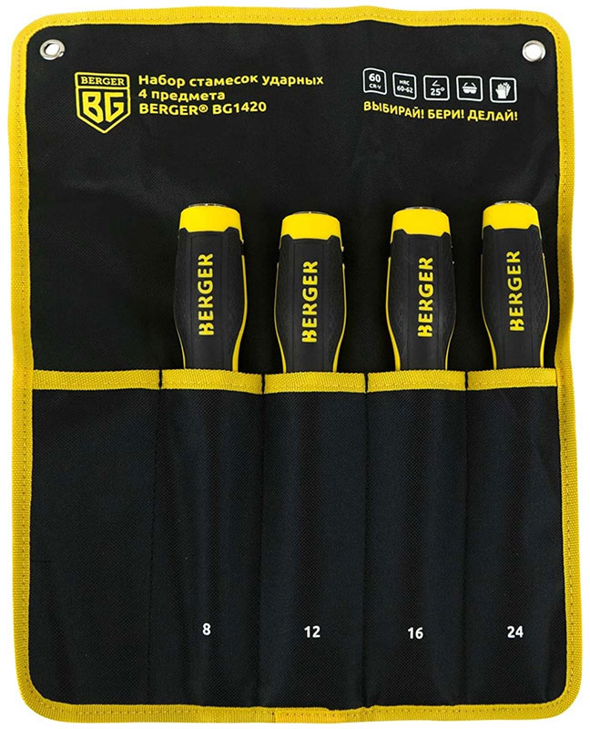 

Набор стамесок для обработки древесины Berger BG1420 4 шт 8, 12, 16, 24 мм