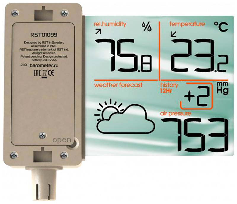 Метеостанция с дисплеем RST RST01099 шампань/прозрачный термометр гигрометр с дисплеем rst rst01088 шампань прозрачный