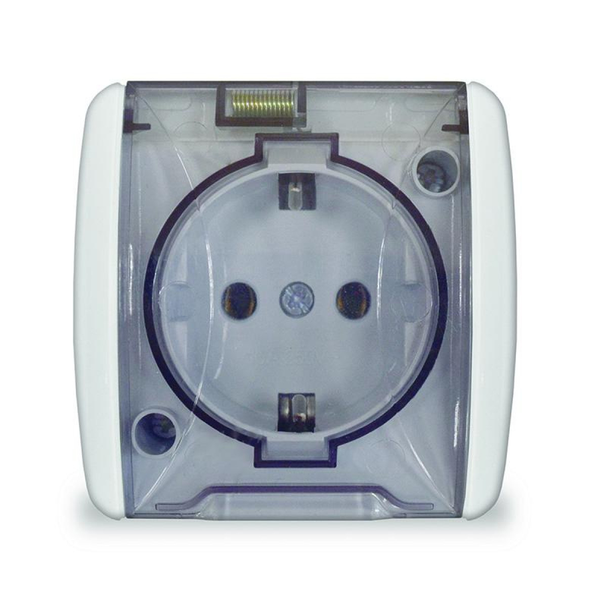 Изображение товара Розетки Универсал Розетка 1-м ОП Клио 16А IP44 с заземл. с прозр. крышкой бел. UNIVersal