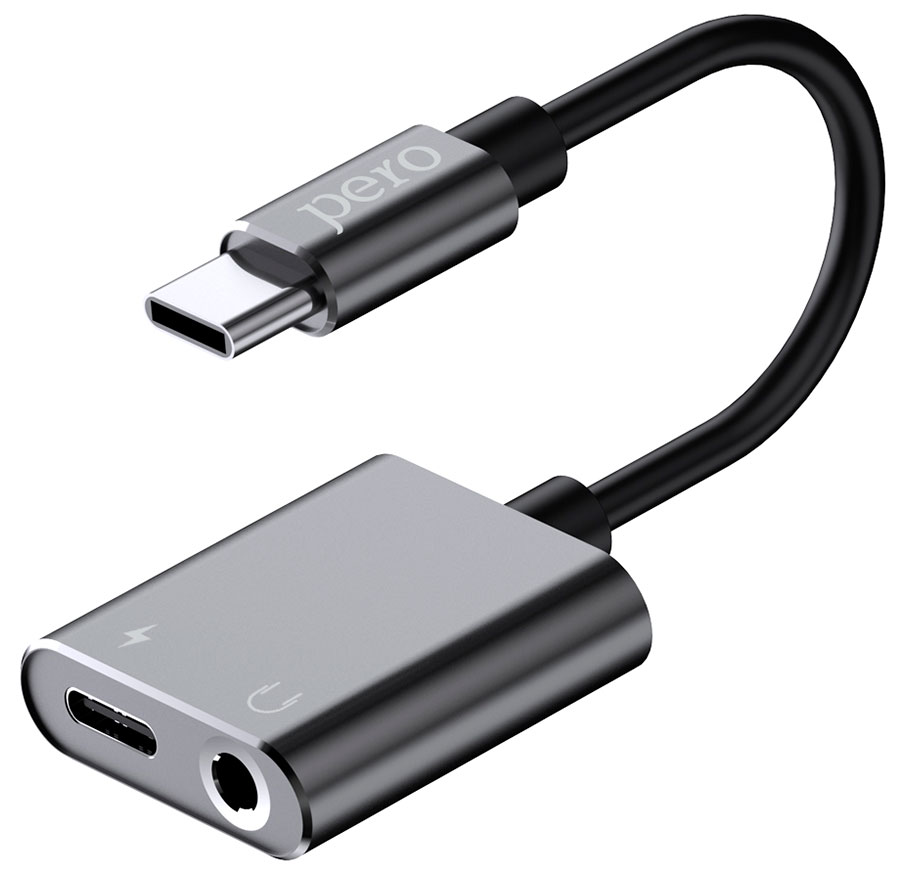 Адаптер Pero AD10 USB TYPE-C TO USB TYPE-C/MINI JACK 3.5, черный адаптер pero ad04 type c to mini jack 3 5mm белый