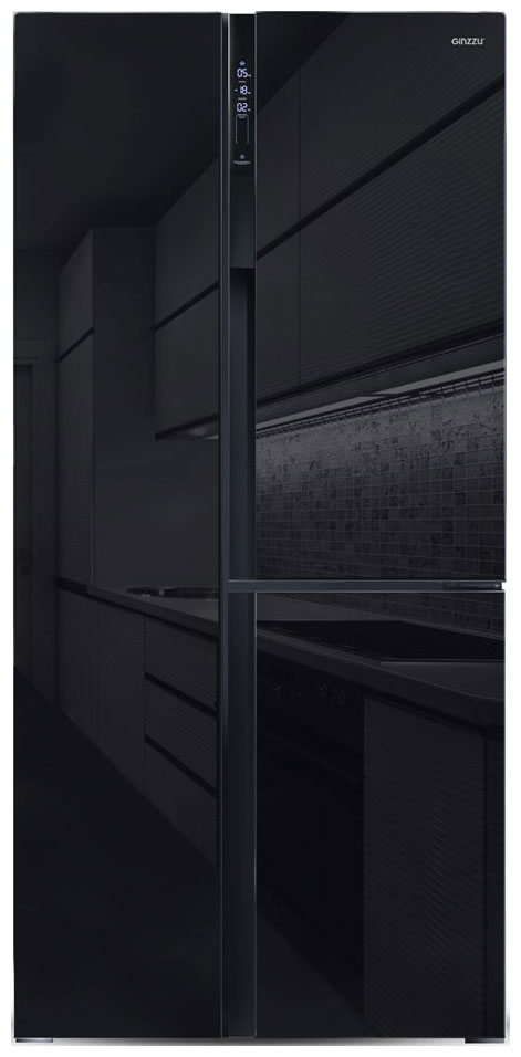 Холодильник Side by Side Ginzzu NFK-610 черное стекло цена и фото