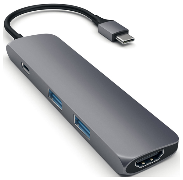 Изображение товара USB-адаптер Satechi Slim Aluminum Type-C Multi-Port Adapter with Type-C Charging Port, серый космос (ST-CMAM)