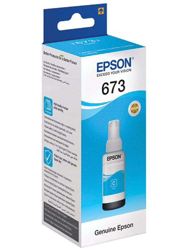 Изображение товара Чернила Epson 673, T6732 для СНПЧ Epson L800/L805/L810/L850/L1800, голубые, оригинальные (C13T67324A/298)