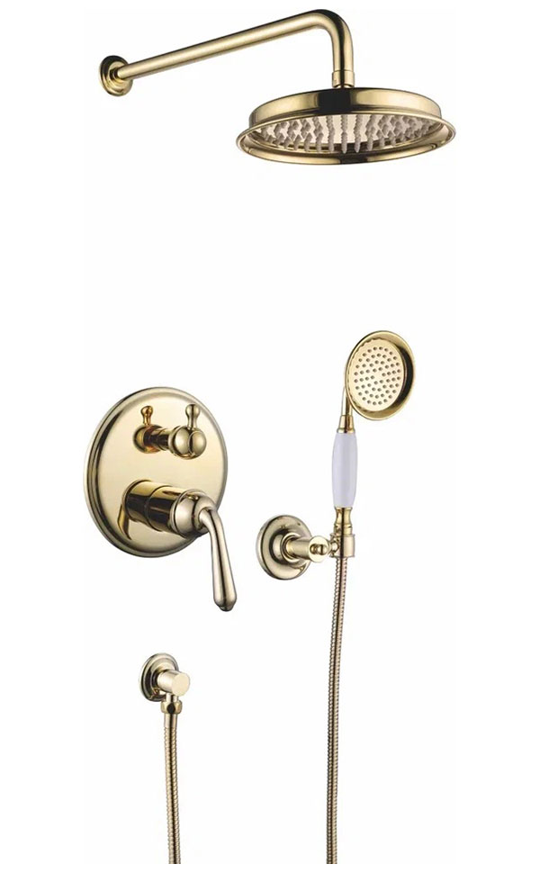 Изображение товара Душевая система Rose R0235E, золотая, скрытый монтаж, тропический и ручной душ