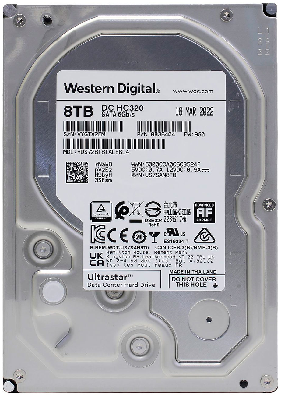 Изображение товара Жесткий диск Western Digital Ultrastar DC HC320, 3.5, 8Tb, SATA III, 7200rpm, 256MB, 0B36404/0B36452 (HUS728T8TALE6L4)