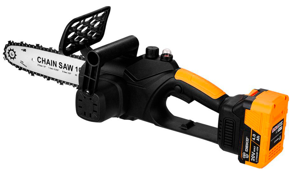 Изображение товара Пила цепная аккумуляторная Deko DKCHS 20, 10", 20В, 1x4.0Ач, з/у, черно-желтый