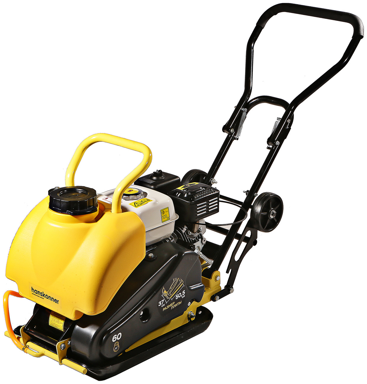 Изображение товара Виброплита бензиновая Hanskonner HPC60W 4.8 лс, 50x37 см, 5500 виб/мин, Honda GX160 (коврик, колеса)