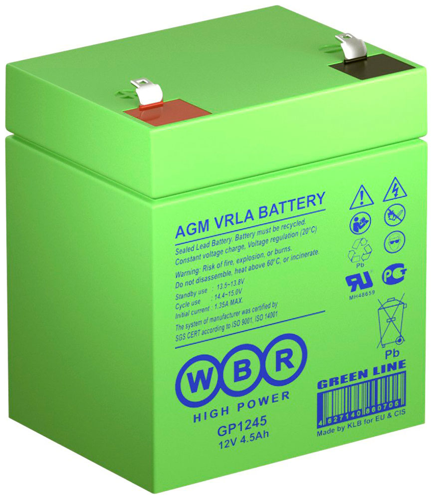 Изображение товара Аккумуляторная батарея для ИБП WBR GP1245 (12В, 4.5Ач, клемма F1)