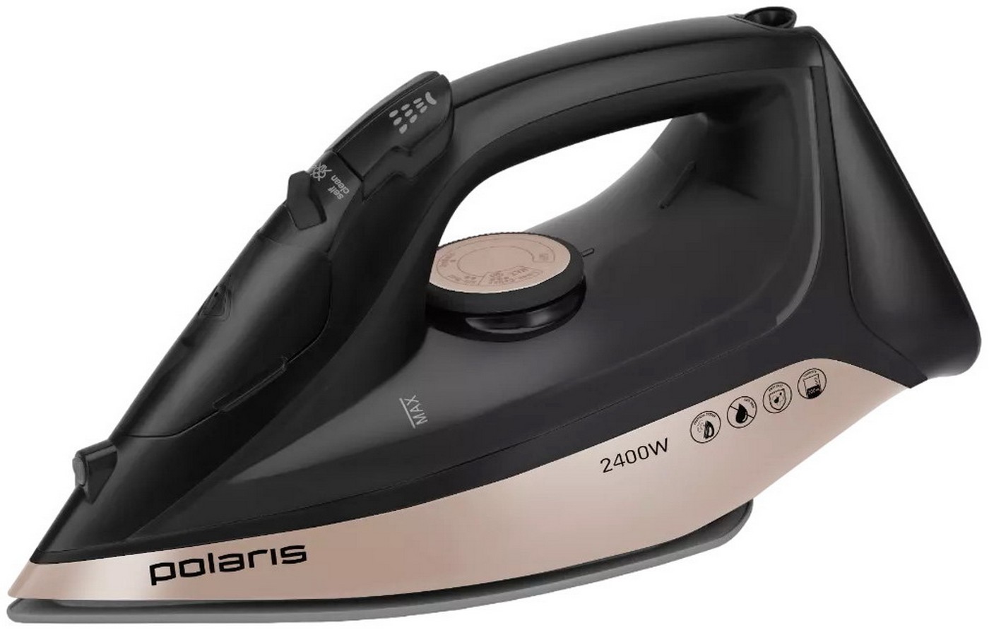Утюг Polaris PIR 2483K 3m черный/золотой, 2400 Вт, паровой удар 145 г/мин