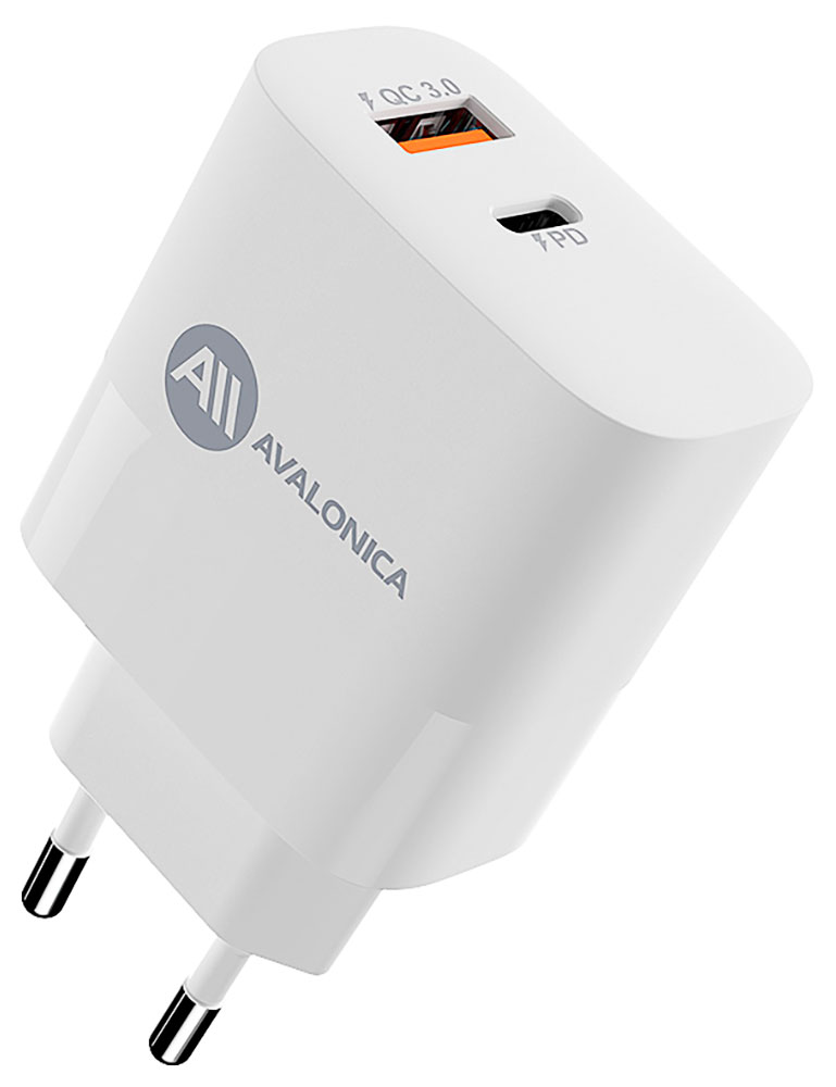 Изображение товара Сетевое зарядное устройство Avalonica AVA GaN, 1 х Type-C + 1 х USB-A, 65 Вт, QC 3.0, PD 3.0, AFC FCP, 3 A (AVA-WCH-009 White), белое