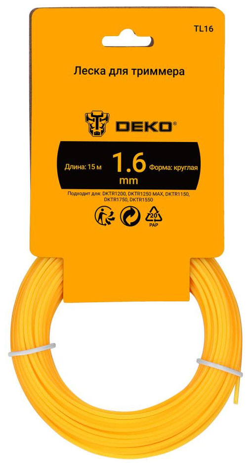 Изображение товара Леска для триммера DEKO TL16 круглая 1.6 мм 15 м желтая