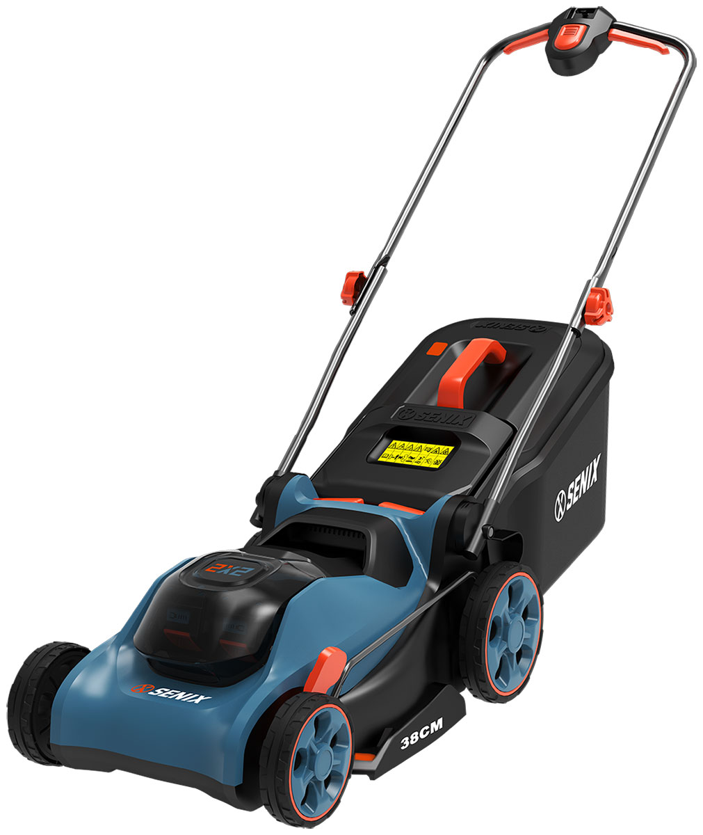Изображение товара Газонокосилка аккумуляторная Senix 38 см, 2 аккумулятора 4Ач, двухпортовое ЗУ X2 2*20В (LPPX2-M1-EU)