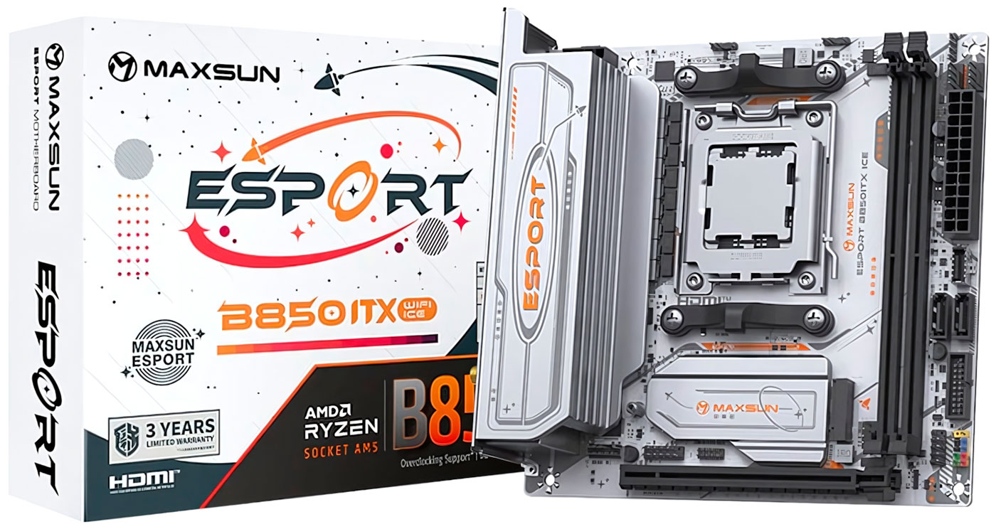Изображение товара Материнская плата Maxsun MS-eSport B850ITX WIFI ICE для AM5 DDR5 Mini-ITX Wi-Fi Bluetooth