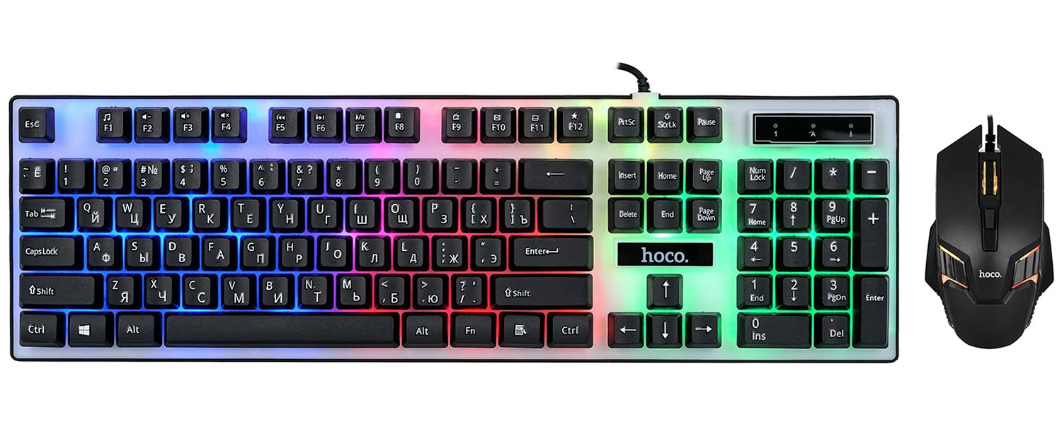 Изображение товара Игровой комплект клавиатура и мышь Hoco GM18 с RGB подсветкой и лазерным сенсором