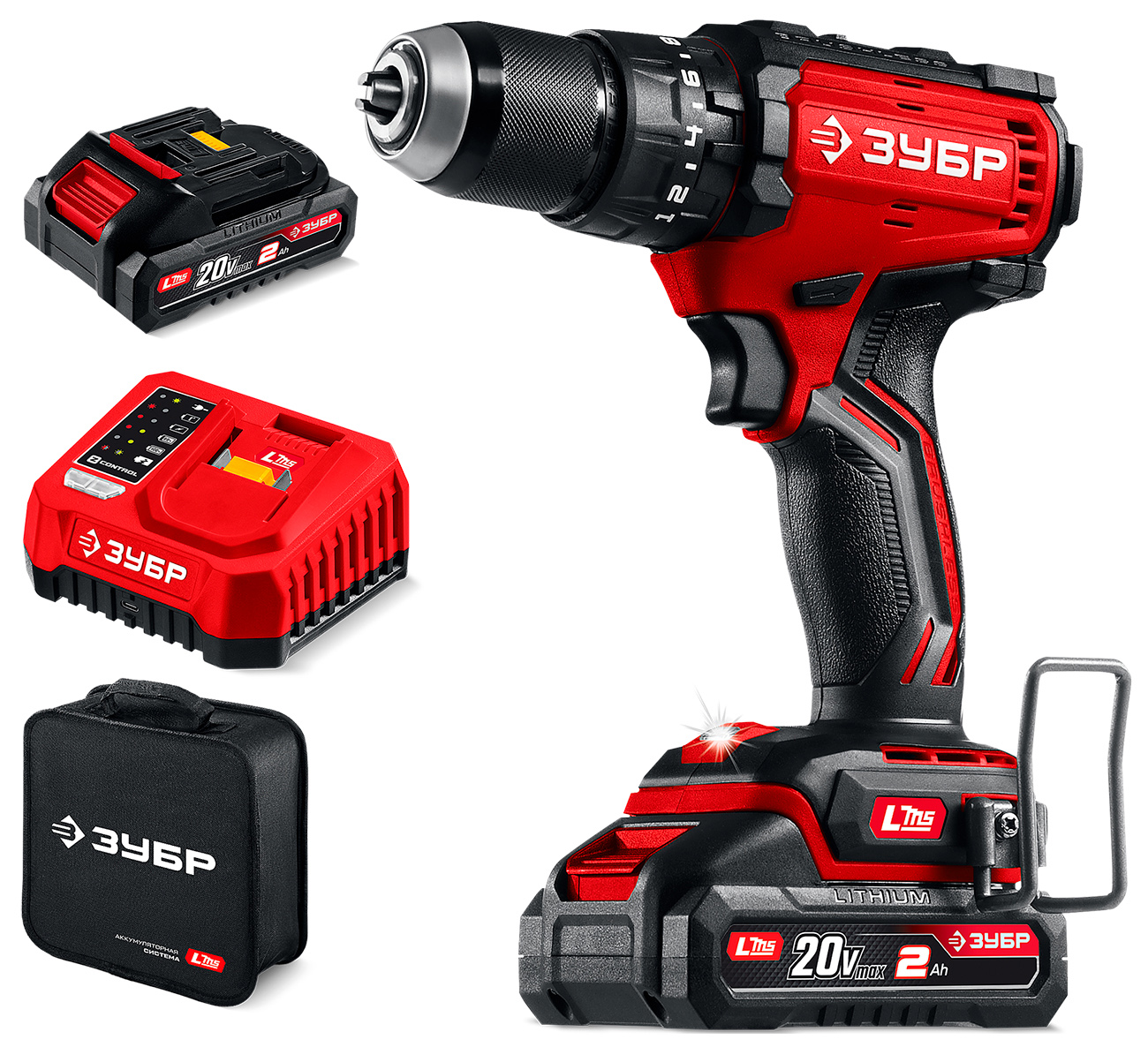 Изображение товара Бесщеточная дрель-шуруповерт ЗУБР 20 В с двумя аккумуляторами