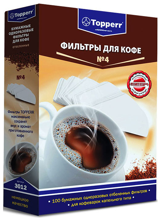 enerzo фильтры для кофе из отбеленной японской бумаги 2 u образная форма стандарт 1х2 100 шт в коробке Набор фильтров Topperr 3012