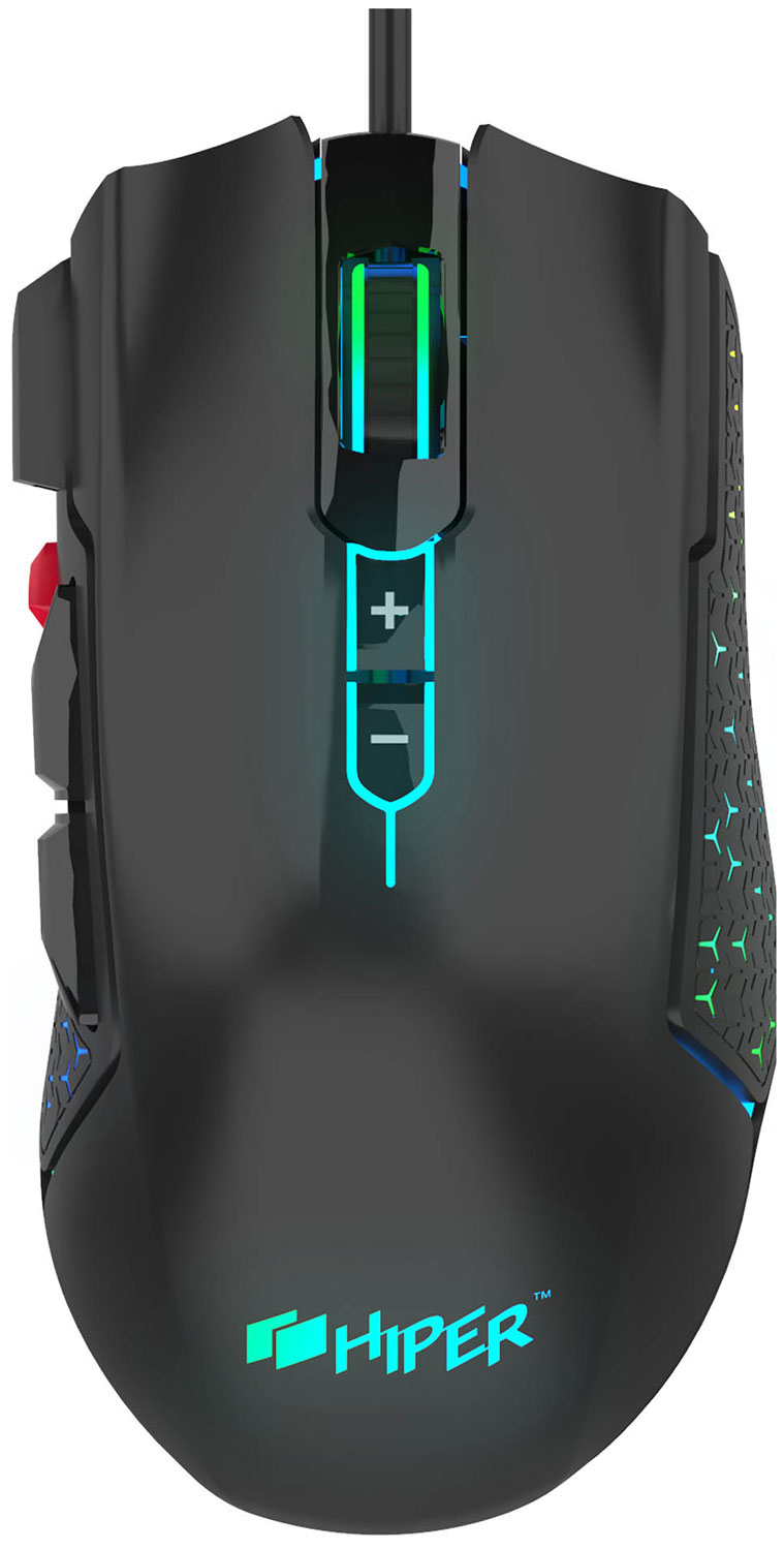 Игровая мышь Hiper GMUS-3000 DRAKKAR чёрная (USB, 8 кнопок, 10000 dpi, PMW3327, RGB подсветка, регулировка веса)