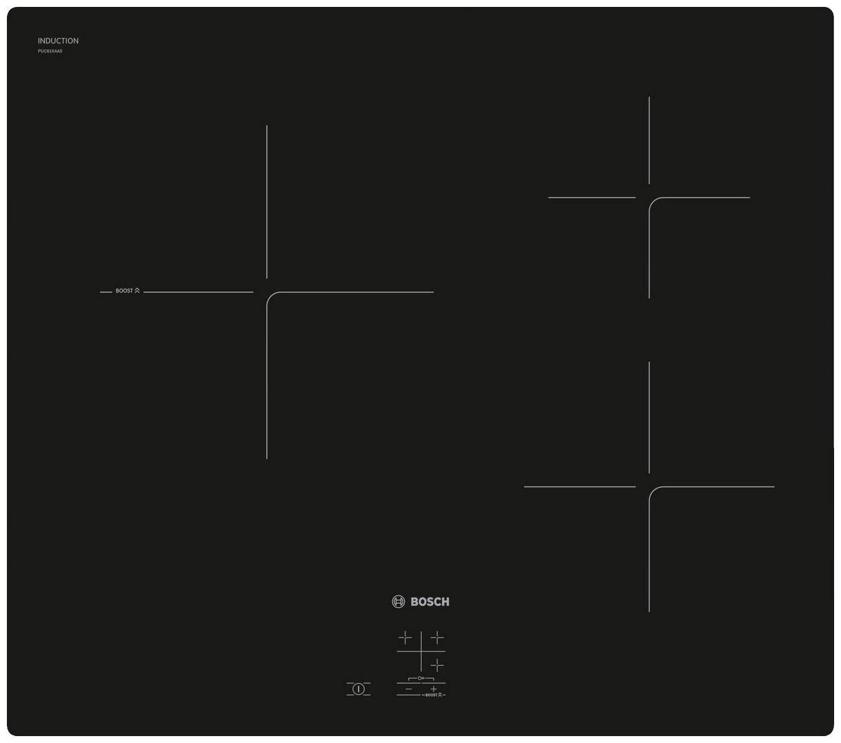 Изображение товара Электрическая варочная панель Bosch Serie 2 PUC61KAA5E 3 индукционные конфорки стеклокерамика