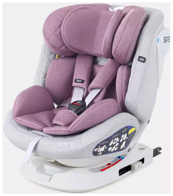 Автокресло Rant UB619 ''NITRO'' isofix Grey/Pink группа 0 -1-2-3(0-36 кг)