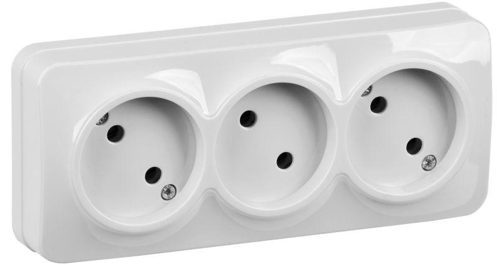 Изображение товара Розетка IEK РС23-2-ХБ 3-местная без заземления IP20 10А монтаж открытый