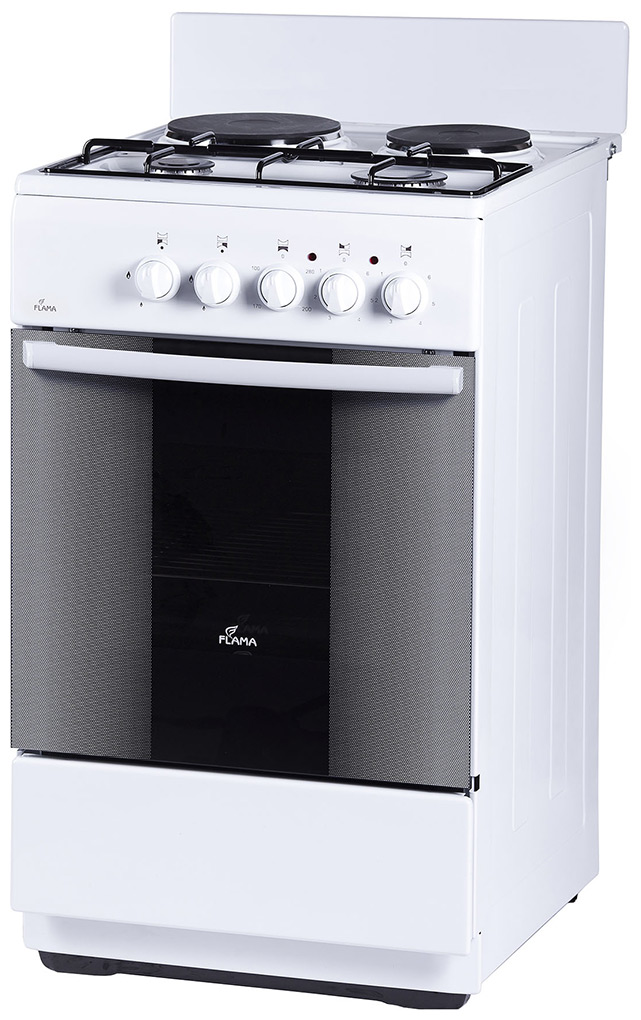 Изображение товара Комбинированная плита Flama RK 2201 W белый 2 газовые 2 электрические духовка 50 л