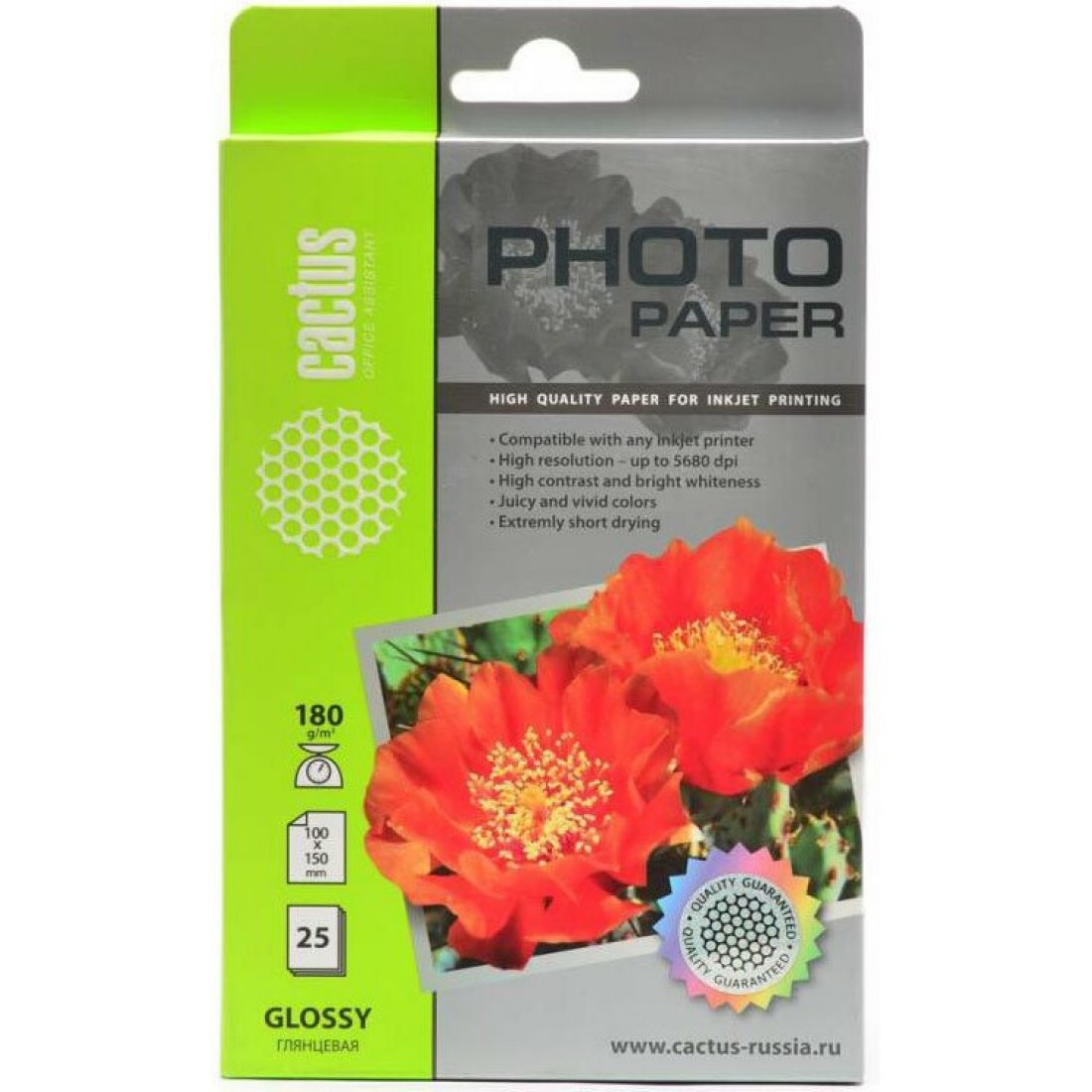 Изображение товара Фотобумага Cactus CS-GA618025 10x15/180г/м2/25л белая глянцевая для струйной печати