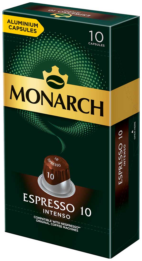 Кофе в капсулах  Monarch для Nespresso, Espresso Intenso 10, 52г Кофе в капсулах  Monarch для Nespresso, Espresso Intenso 10, 52г