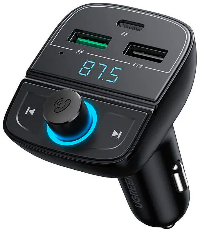 Изображение товара Автомобильное зарядное устройство Ugreen CD229 (80910) FM Bluetooth Transmitter Car Charger + TF Slot. Цвет: черный