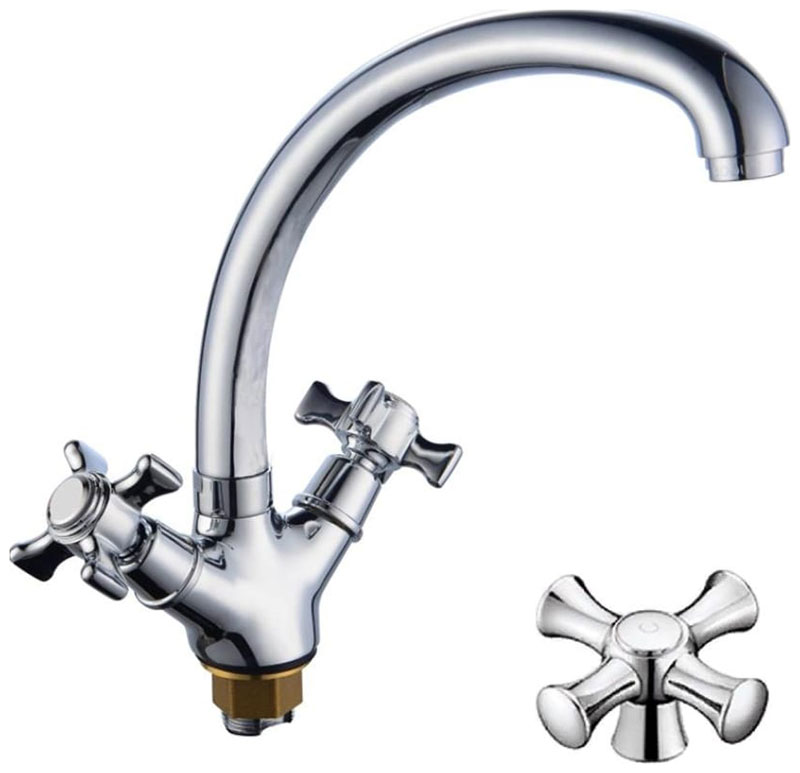 Изображение товара Кухонный смеситель D-Lin хром двухвентильный с поворотным изливом 24x16x27.3 см