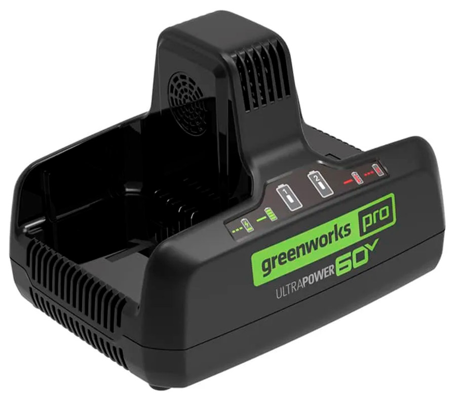 Изображение товара Быстрое зарядное устройство для двух аккумуляторов Greenworks 60V, 10 А (2954407)