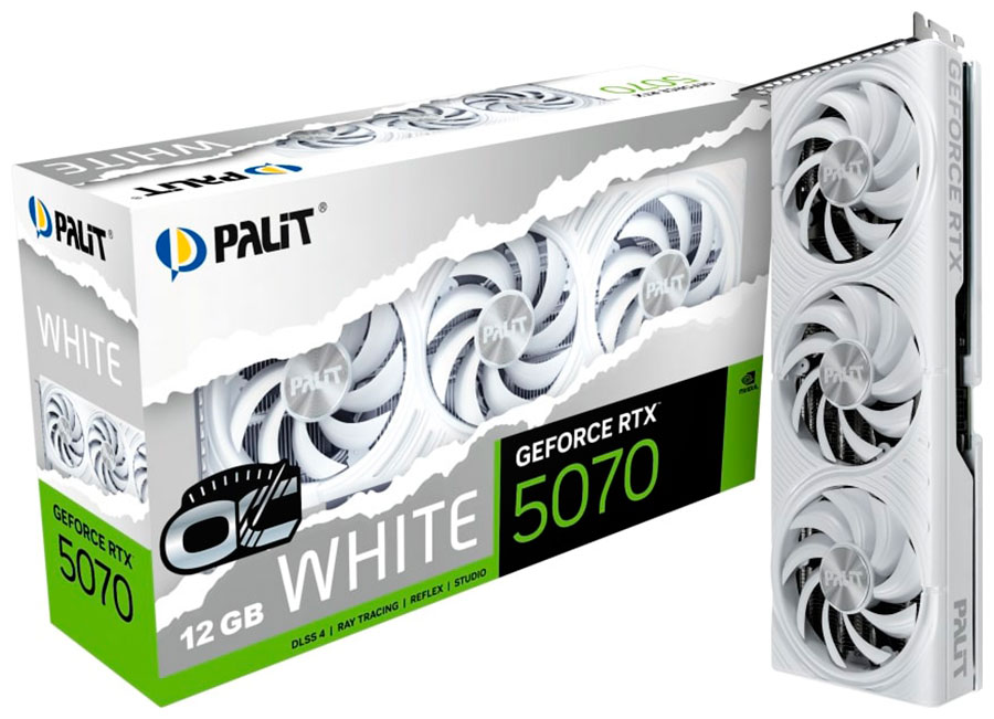Изображение товара Видеокарта Palit GeForce RTX 5070 WHITE OC 12GB с воздушным охлаждением