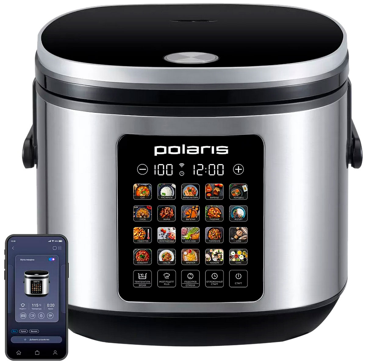 Изображение товара Мультиварка Polaris PMC 0597 WIFI IQ Home, серебряный Изображение товара Мультиварка Polaris PMC 0597 WIFI IQ Home, серебряный
