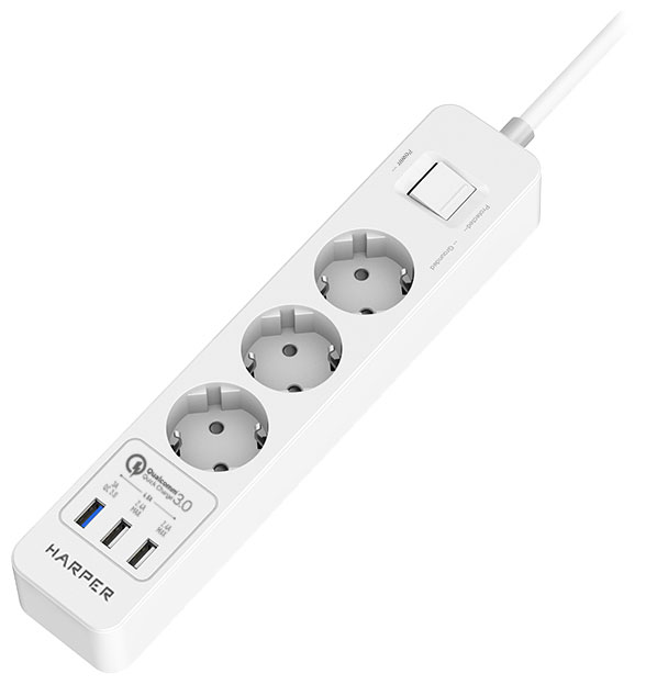 Изображение товара Сетевой фильтр Harper UCH-340 White QC3.0 Изображение товара Сетевой фильтр Harper UCH-340 White QC3.0
