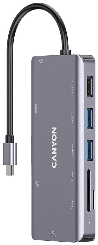 цена USB Hub Canyon Type-C 9-в-1 DS-11 металл 9 портов одновременное подключение 2х мониторов быстрая зарядка PD100W Совместимость с ОС Windows / macO