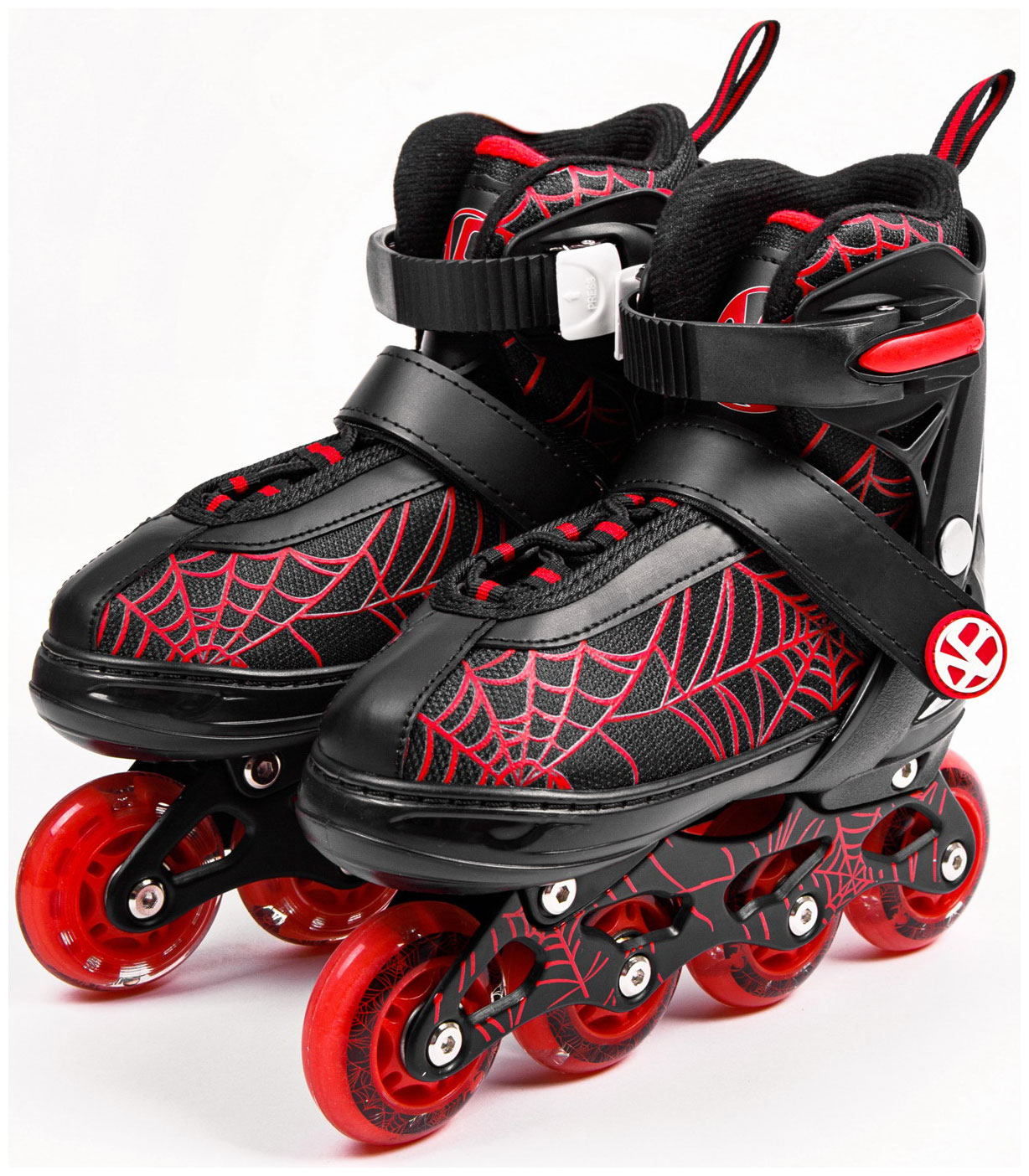 цена Детские роликовые коньки Amarobaby Spider раздвижные со светящимися колесами черные размер 30-33 (AMARO-35Sp-Bl-30)