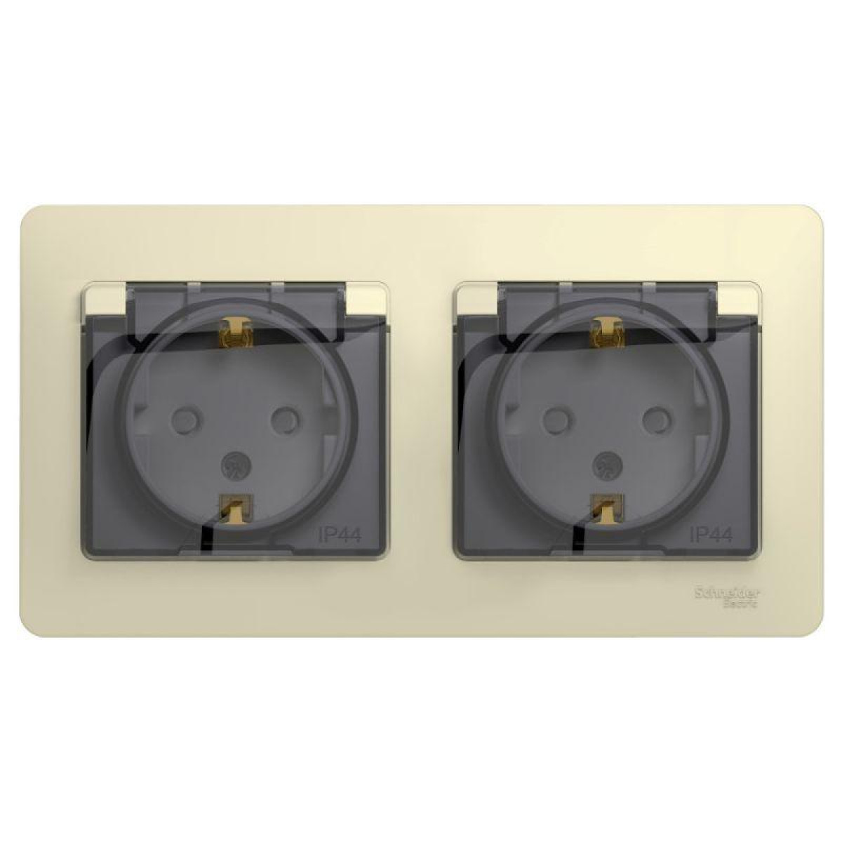 Изображение товара Розетка Systeme Electric Glossa 16А IP44 с заземлением двух гнезд в сборе беж