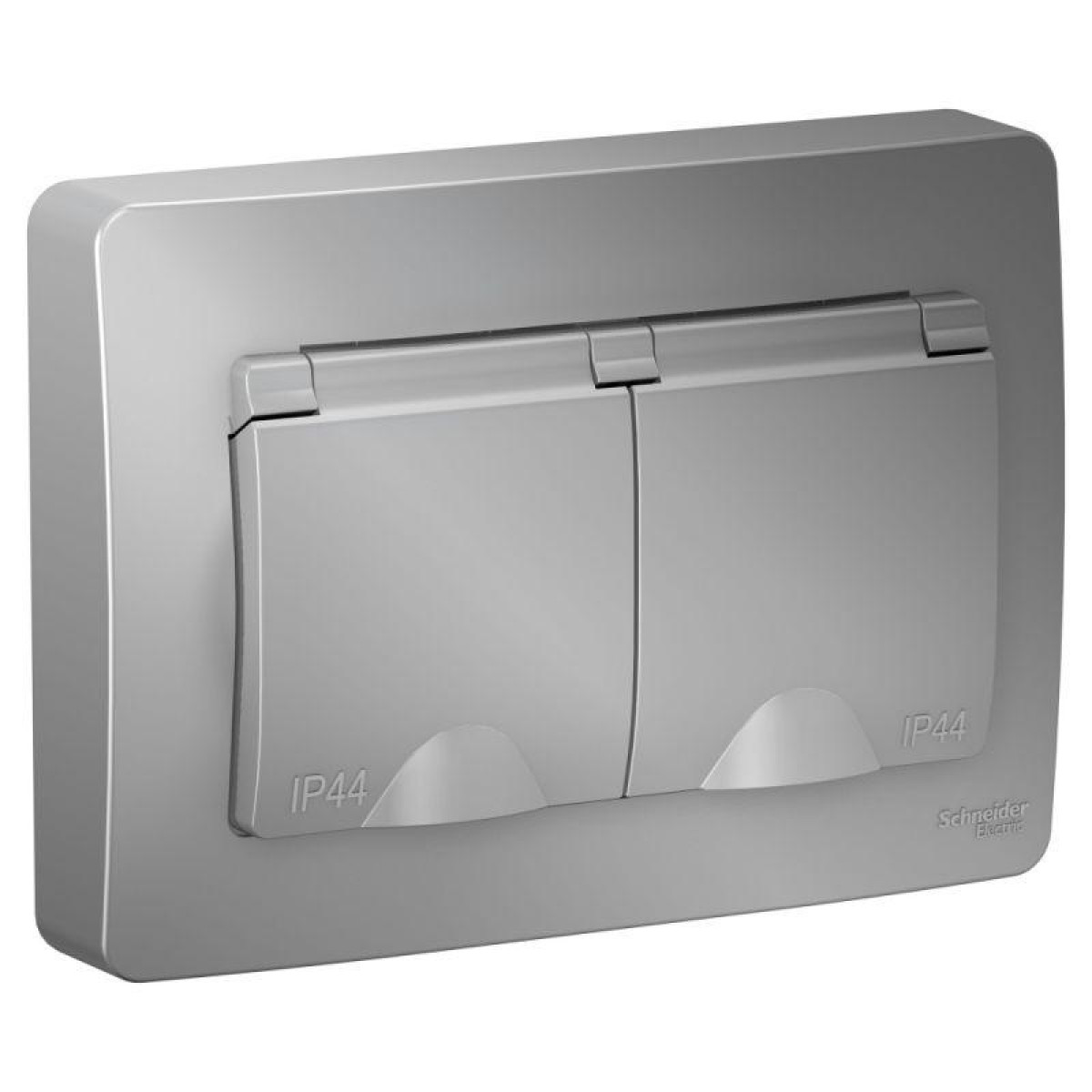 Изображение товара Розетки Systeme Electric Розетка 2-м СП Blanca 16А IP44 250В с заземл. защ. шторки с крышкой алюм. SE