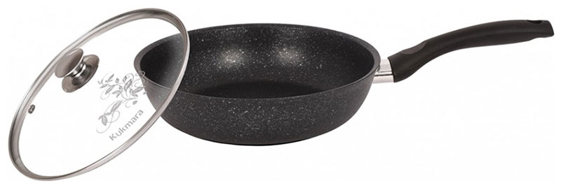 Изображение товара Сковорода со стеклянной крышкой Kukmara 24 см, темный мрамор (смт24603а)
