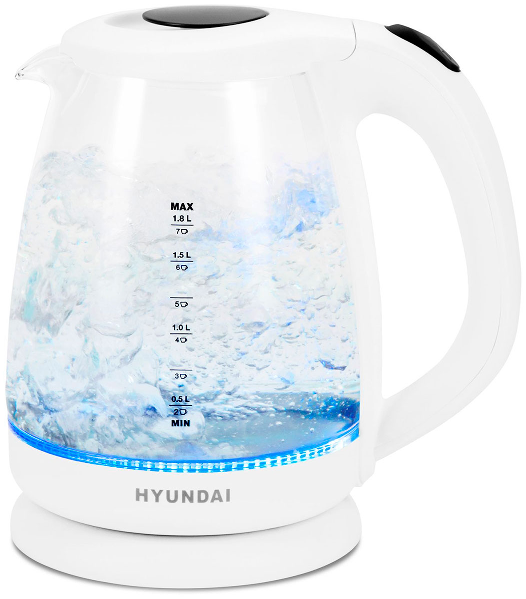 

Чайник электрический Hyundai HYK-G2001 1.8 л. 2200 Вт, белый/серый, стекло