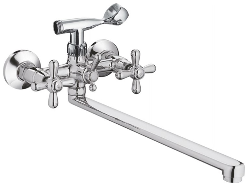 Изображение товара Смеситель для ванной Cron CN25 хром с душевым гарнитуром и ретро стилем