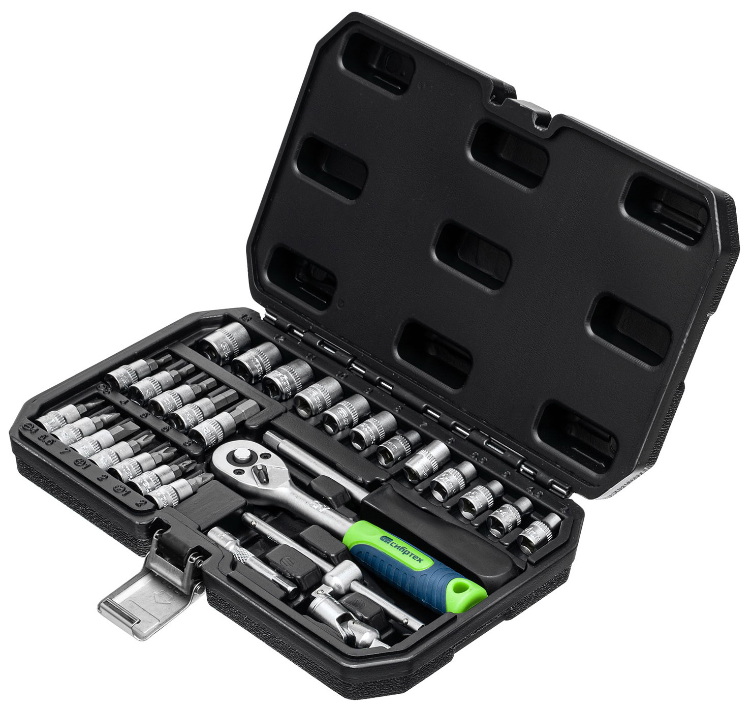 Изображение товара Набор инструментов для дома и для авто Сибртех 29 предметов, 1/4", пластиковый кейс (13392)