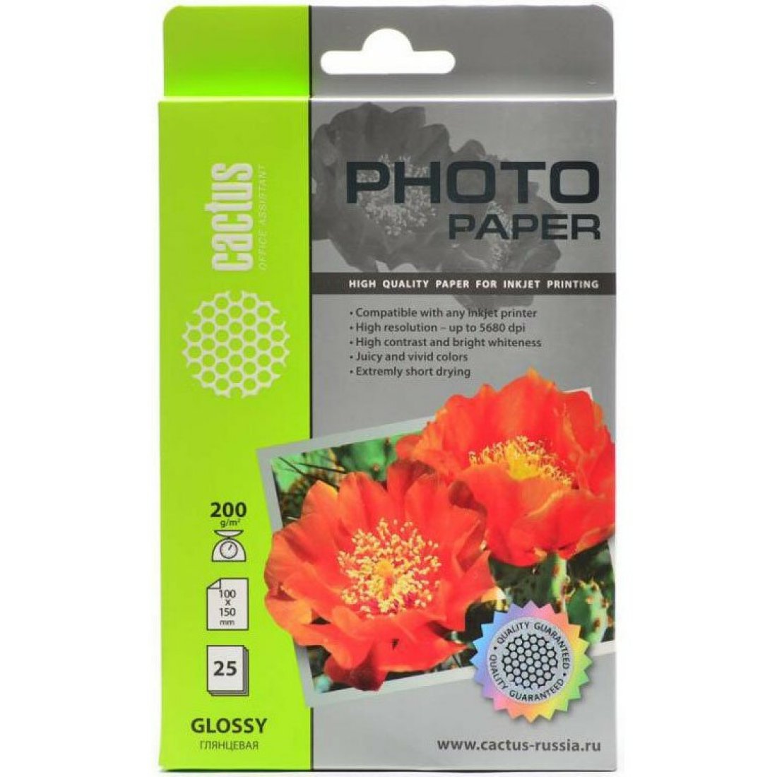 Изображение товара Фотобумага Cactus CS-GA620025 10x15/200г/м2/25л. белая глянцевая для струйной печати