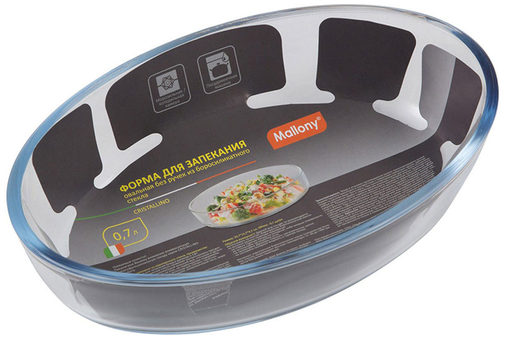 Изображение товара Форма для запекания Mallony CRISTALLINO, 0.7 л, овальная, боросиликатное стекло (005562)