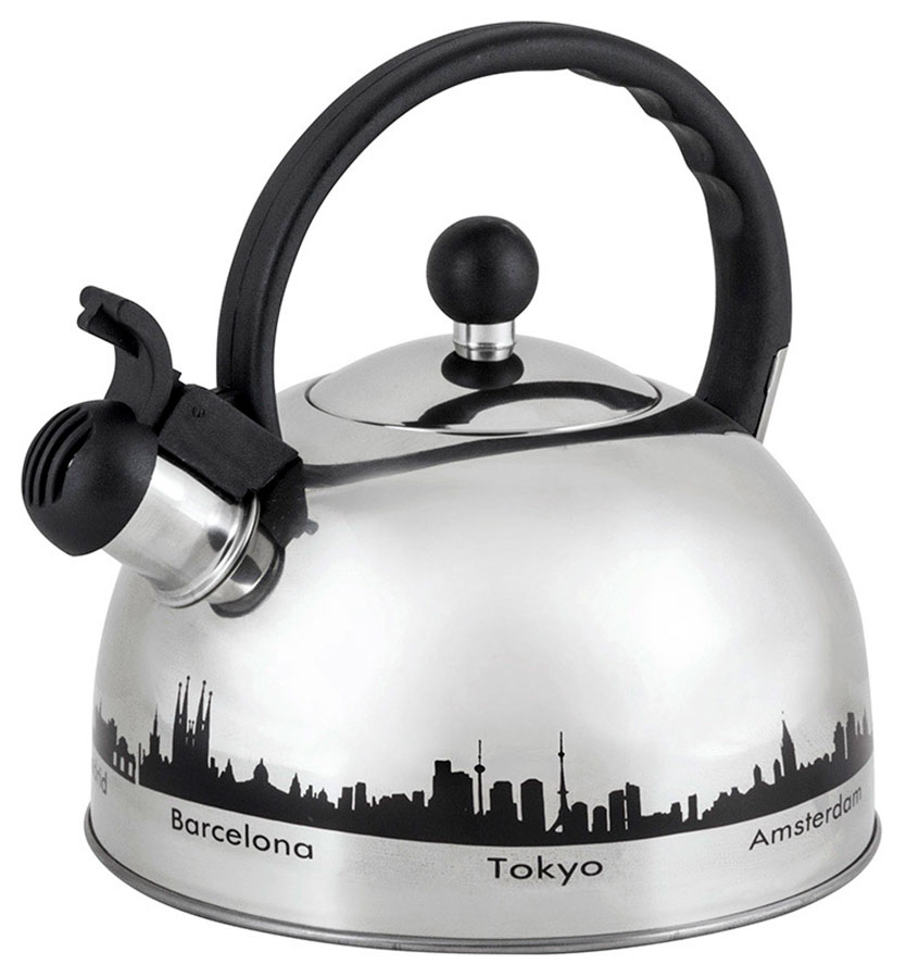 Изображение товара Чайник для плиты Mallony MAL-CITY-01, 2.8 л, из нержавеющей стали, меняющий цвет рисунок, капсульное дно (985609)